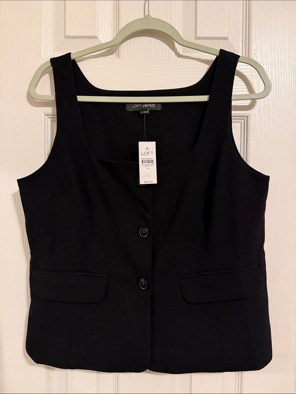 LOFT Black Sleeveless Button-Front Vest